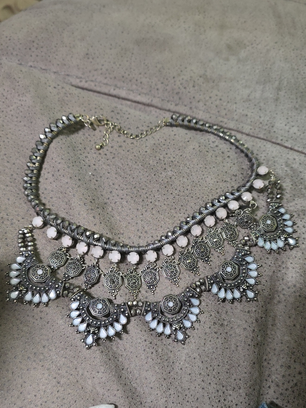 Park Lane Silver-Tone Filigree Necklace with White Accents